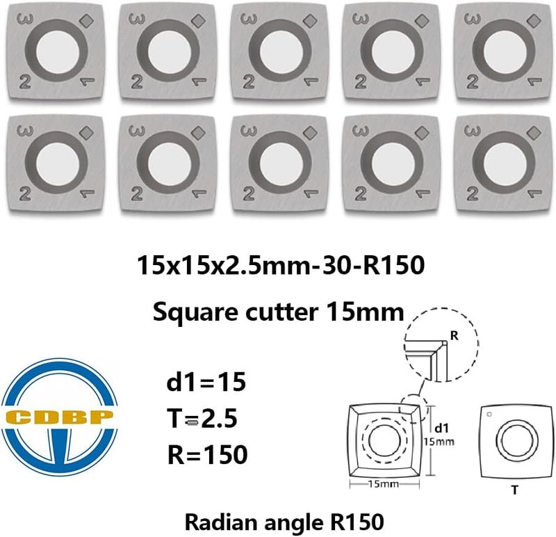 CDBP 15mm Square with 6" Radius Carbide Cutter Inserts (15×15×2.5mm-R150) for Woodturning Roughing Tool Fit for Shelix Cutterhead, 10 PCS - Image 3